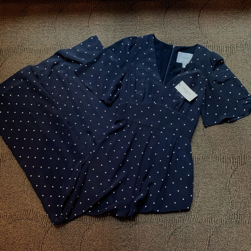 LK BENNETT Diana Silk Polka Dot Jumpsuit, Navy 0 - Picture 2 of 6